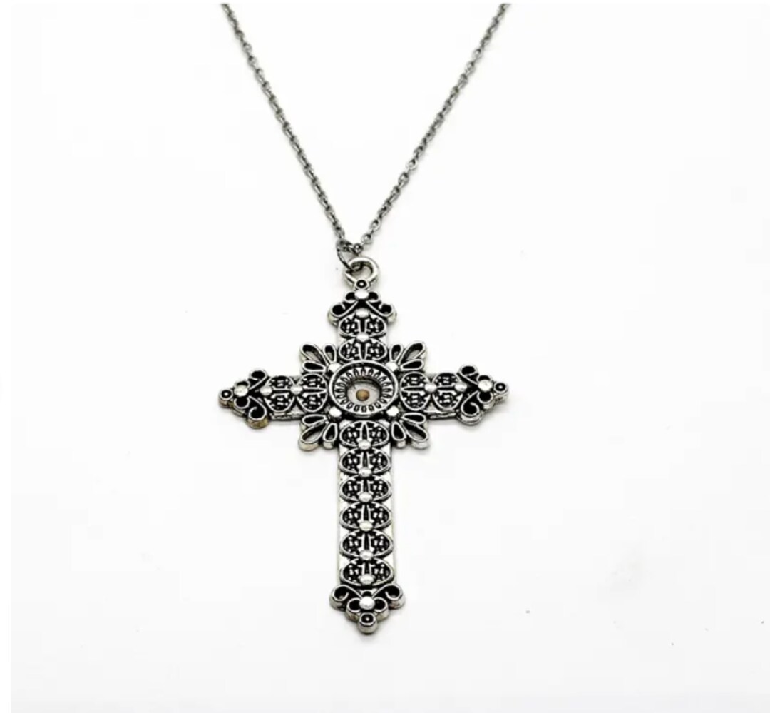Large Ornate 3in Mustard Seed Cross Necklace, Mustard Seed Faith